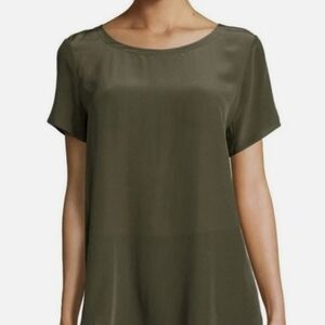 EILEEN FISHER Relaxed Olive Green 100% Silk Women's Blouse Size Large